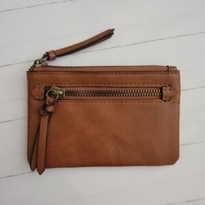 Elegant Brown Cognac Wallet Pouch coin credit card case holder New without tags